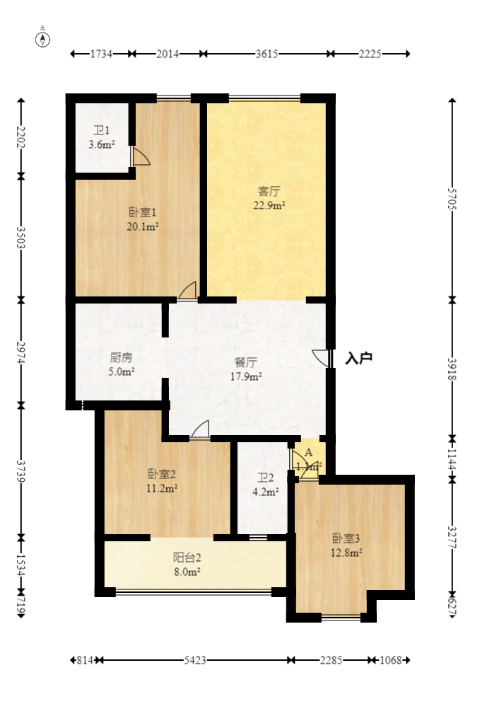 华新花苑  3室2厅2卫   89.80万室内图1