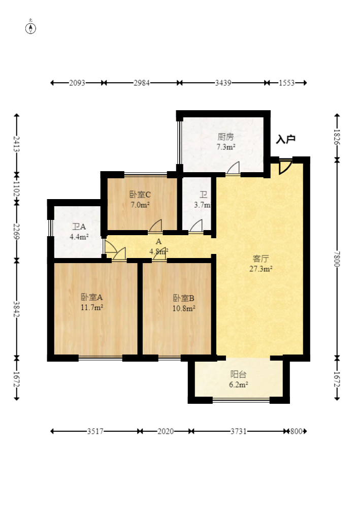 中建梅溪湖中心  3室2厅1卫   165.00万室内图1