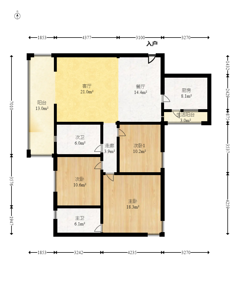 现代花园一期 3室2厅2卫 178.0万 现代花园一期 3室2厅2卫 178.0万户型图