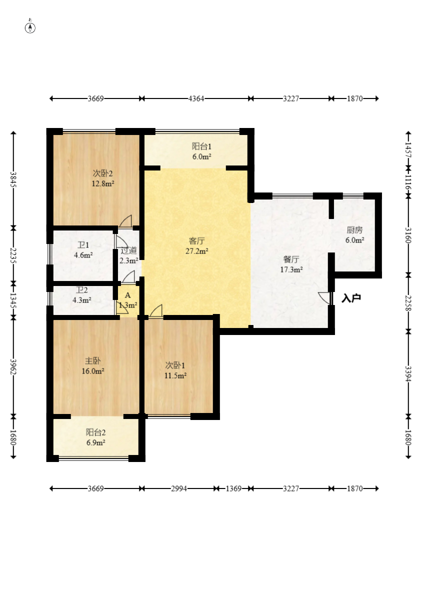 北辰三角洲C2区  3室2厅2卫   226.00万室内图1