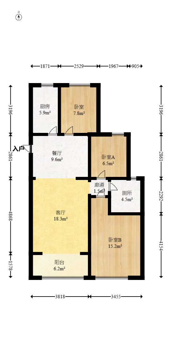 恒大文化旅游城A区  3室2厅1卫   76.00万室内图1