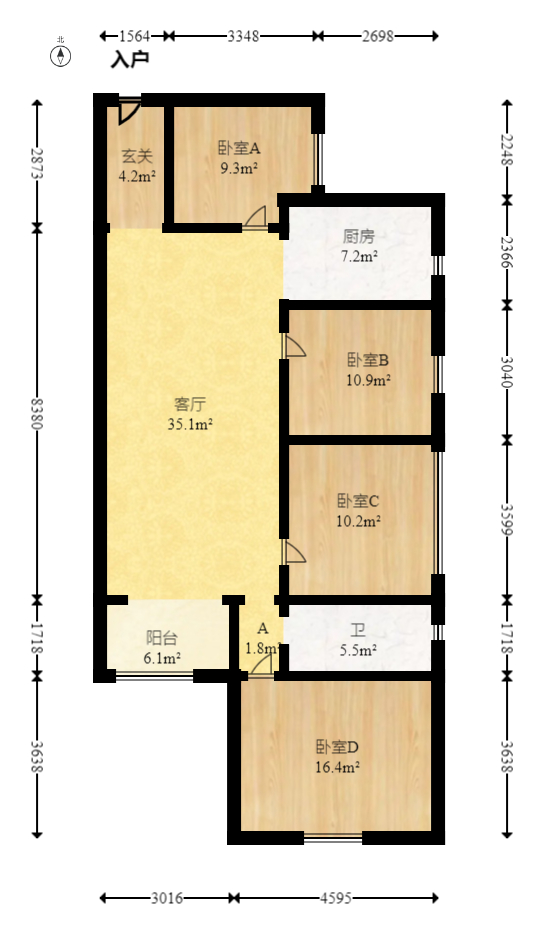 悦湖山  4室2厅2卫   90.00万室内图1