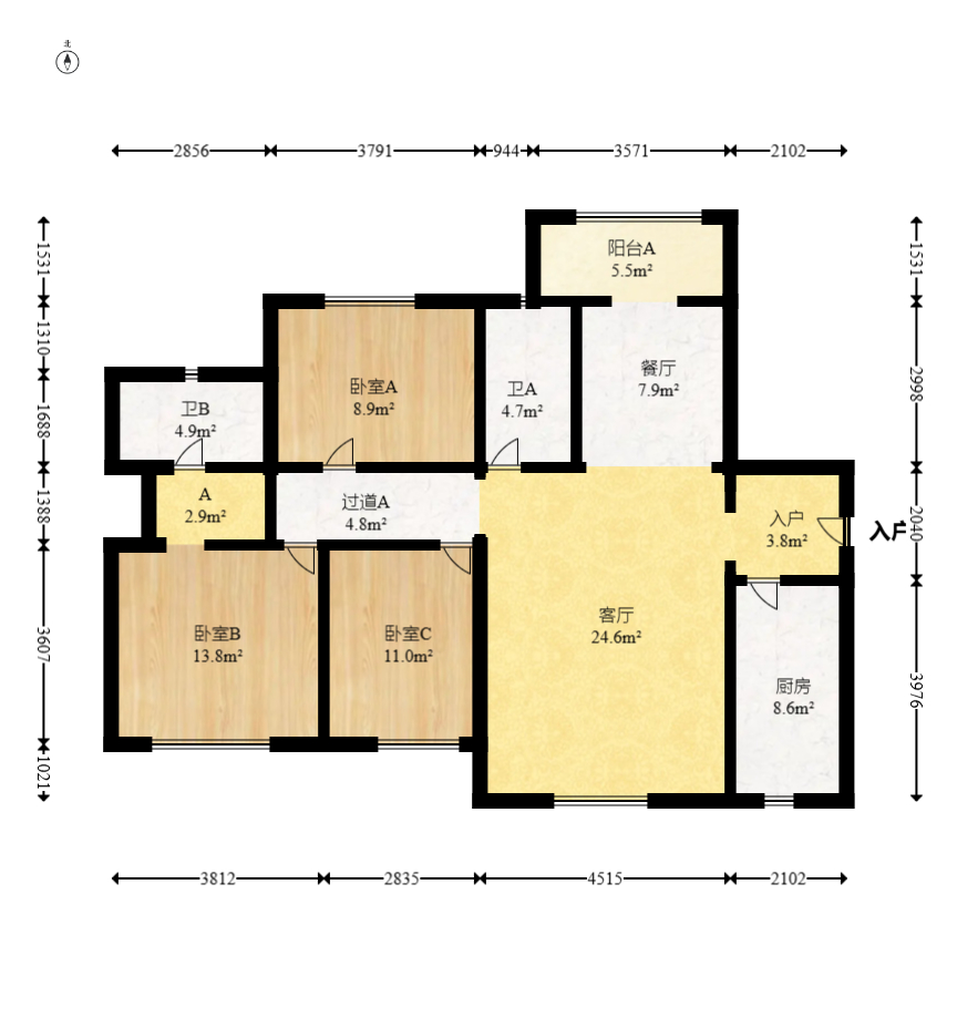 中建嘉和城凤凰台（中建瑞兴家园）  3室2厅2卫   127.00万室内图1