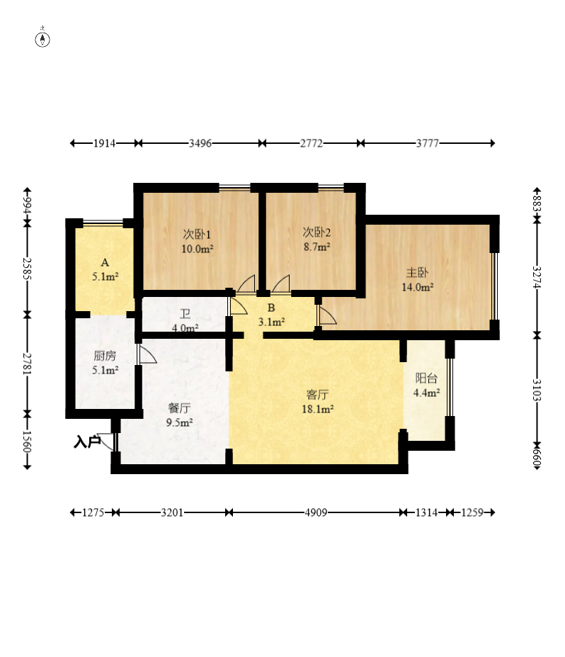 幸福里润城（幸福里二期）  3室2厅2卫    66.8万室内图1