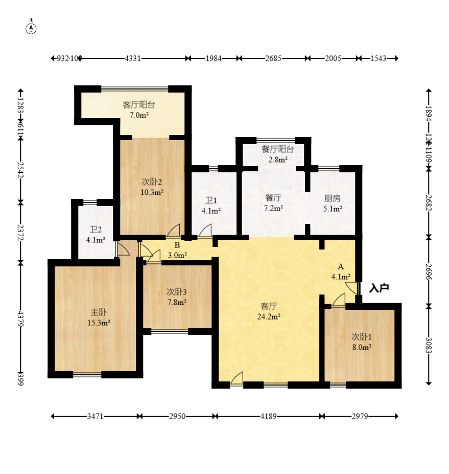 松雅湖壹号 4室2厅2卫 108.8万 松雅湖壹号 4室2厅2卫 108.8万户型图