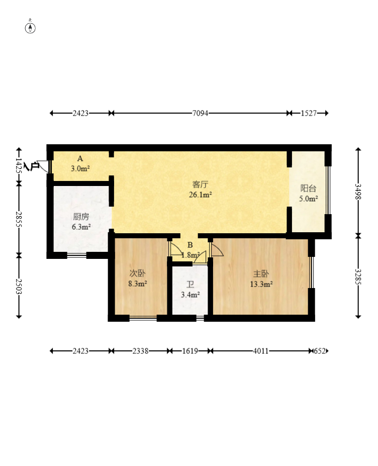 华润置地广场一期 2室2厅1卫 58.8万 华润置地广场一期 2室2厅1卫 58.8万户型图