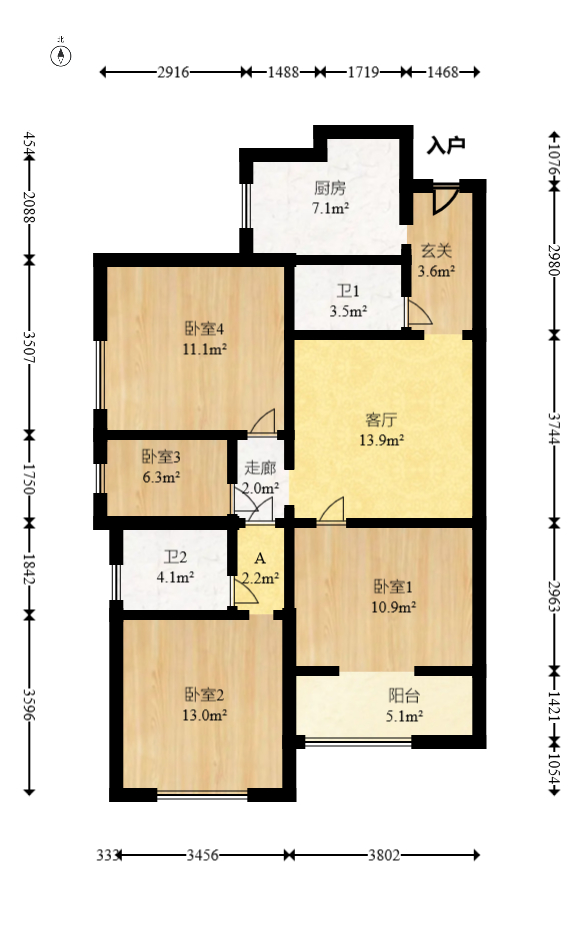 上海城小区  3室2厅2卫   78.00万室内图1
