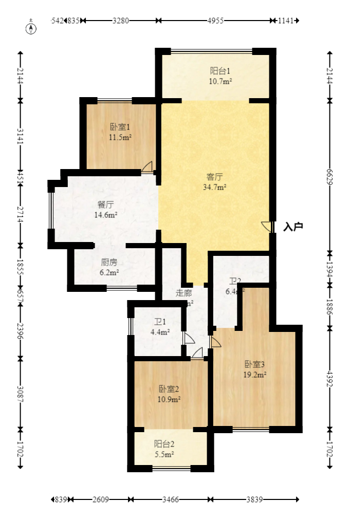中建桂苑  3室2厅2卫   108.00万室内图1