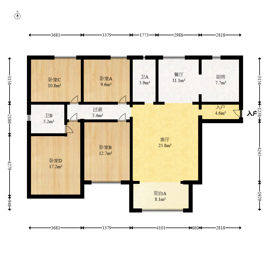 中建嘉和城  4室2厅2卫   163.00万室内图1