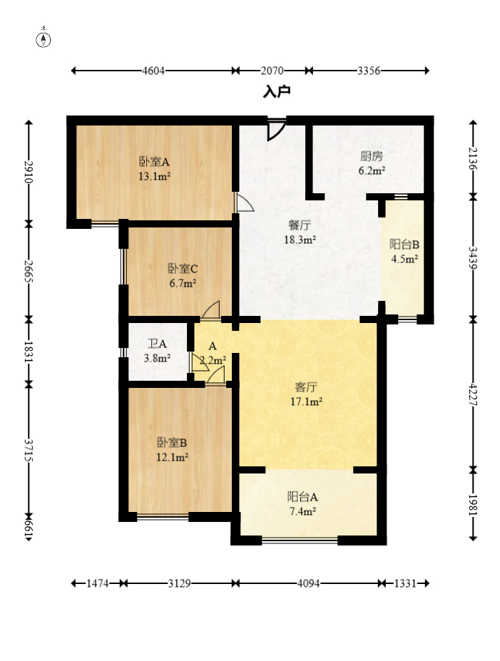 长房东旭国际 3室2厅1卫 114.0万 长房东旭国际 3室2厅1卫 114.0万户型图
