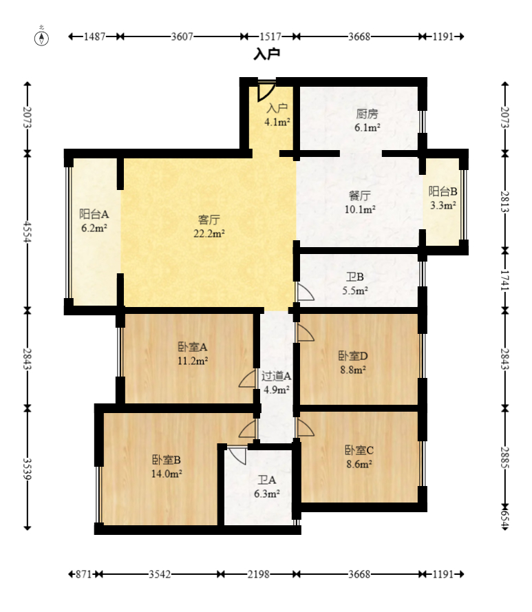 中建嘉和城凤凰台（中建瑞兴家园）  4室2厅2卫   140.00万室内图1