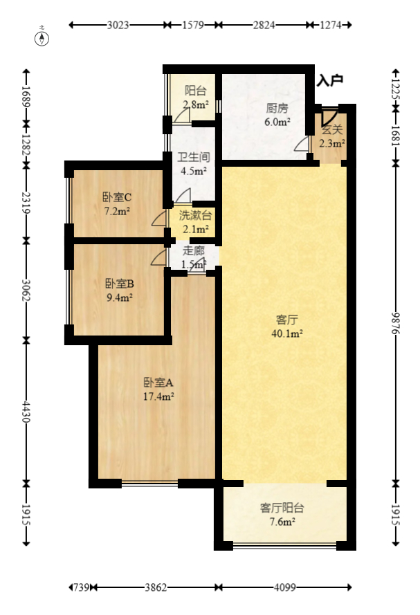 鑫远悦城（鑫远悦时代）  3室2厅1卫   90.00万室内图1