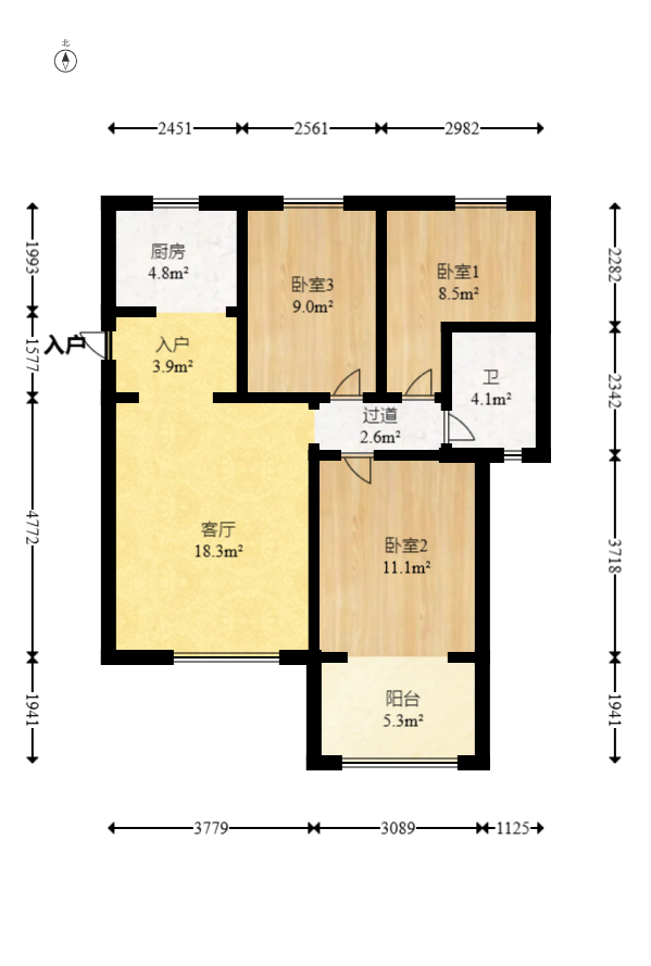 东玺门  3室2厅1卫   83.00万室内图1