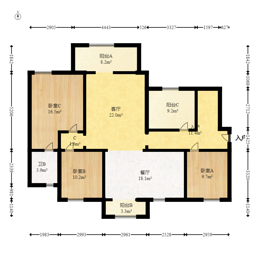 会展三润城  4室2厅2卫   96.00万室内图1