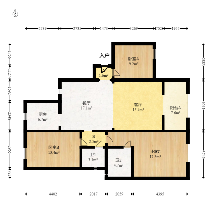 优山美地  1室2厅1卫   106.00万室内图1
