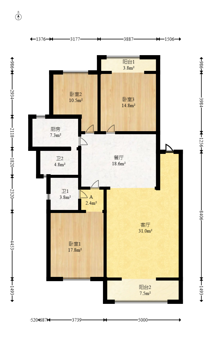 都市春天  3室2厅1卫   95.00万室内图1