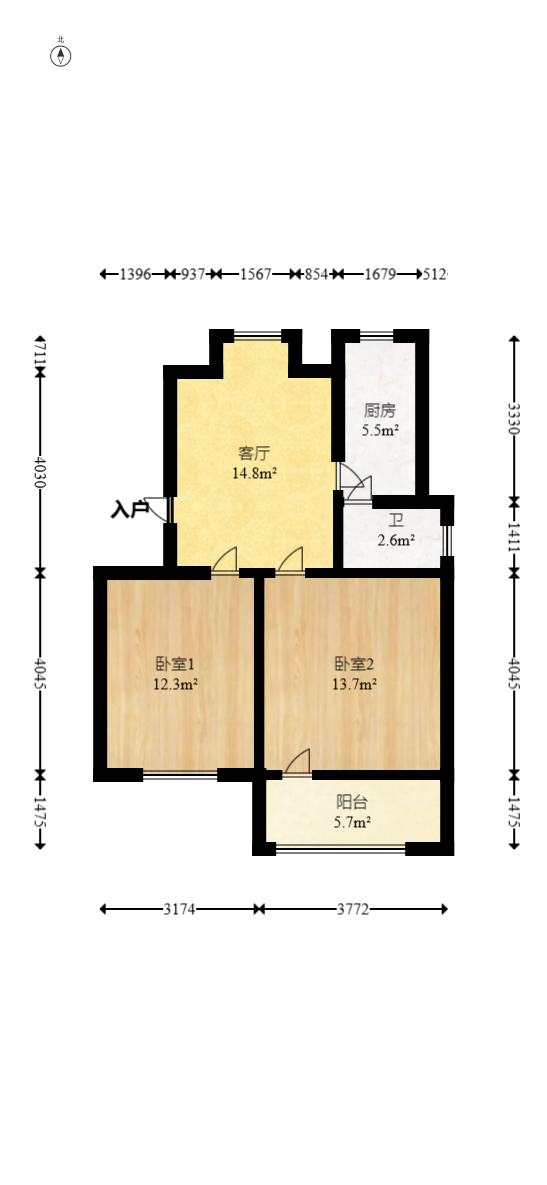 静谧园  2室1厅1卫   36.00万室内图1