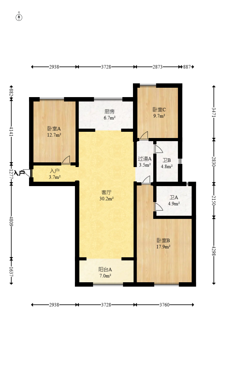 保利城（中航城国际社区、郡原美村）  3室2厅2卫   85.00万室内图1