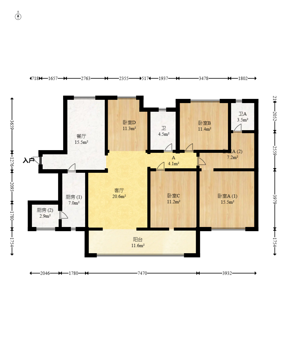 中建梅溪湖中心  4室2厅2卫   248.00万室内图1