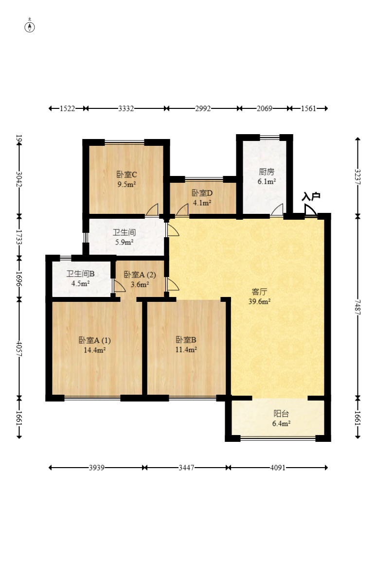 梅溪正荣府  4室2厅2卫   149.00万室内图1