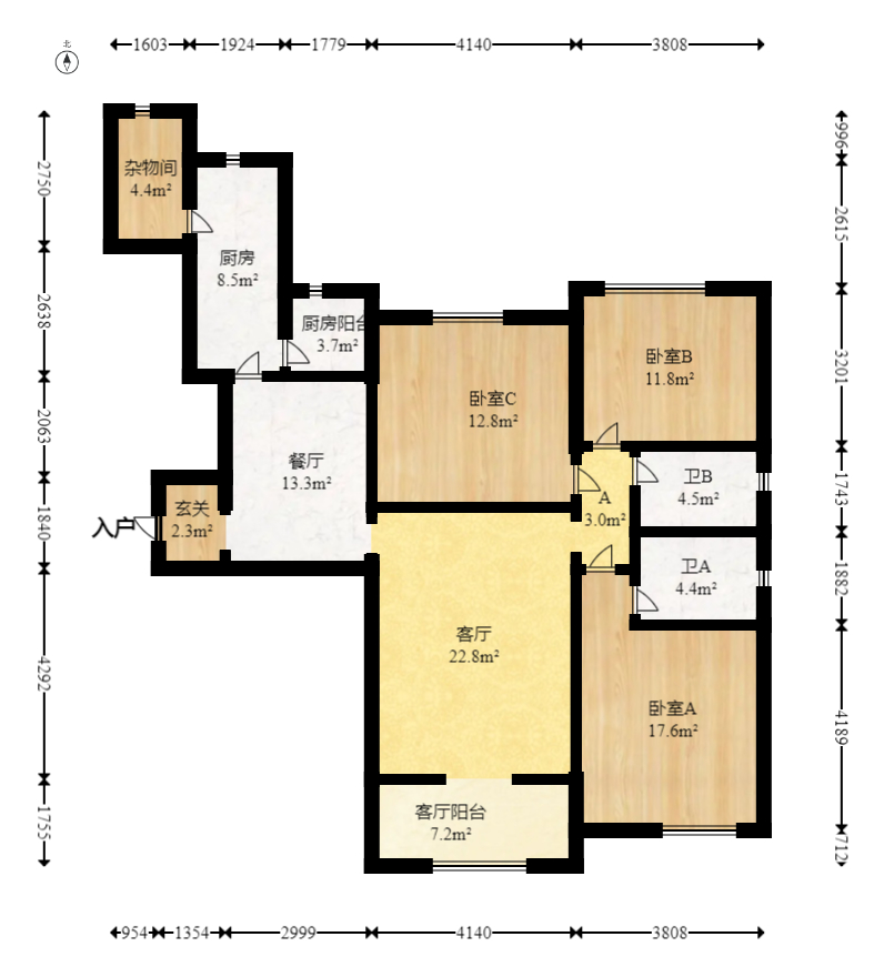 恒大御景湾  3室2厅2卫   213.80万室内图1