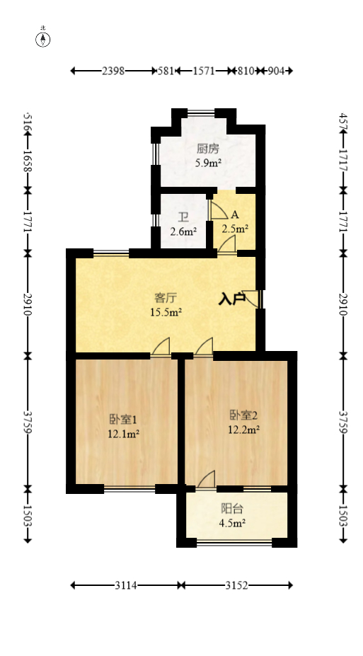 长沙地质调查所  2室1厅1卫   38.00万室内图1