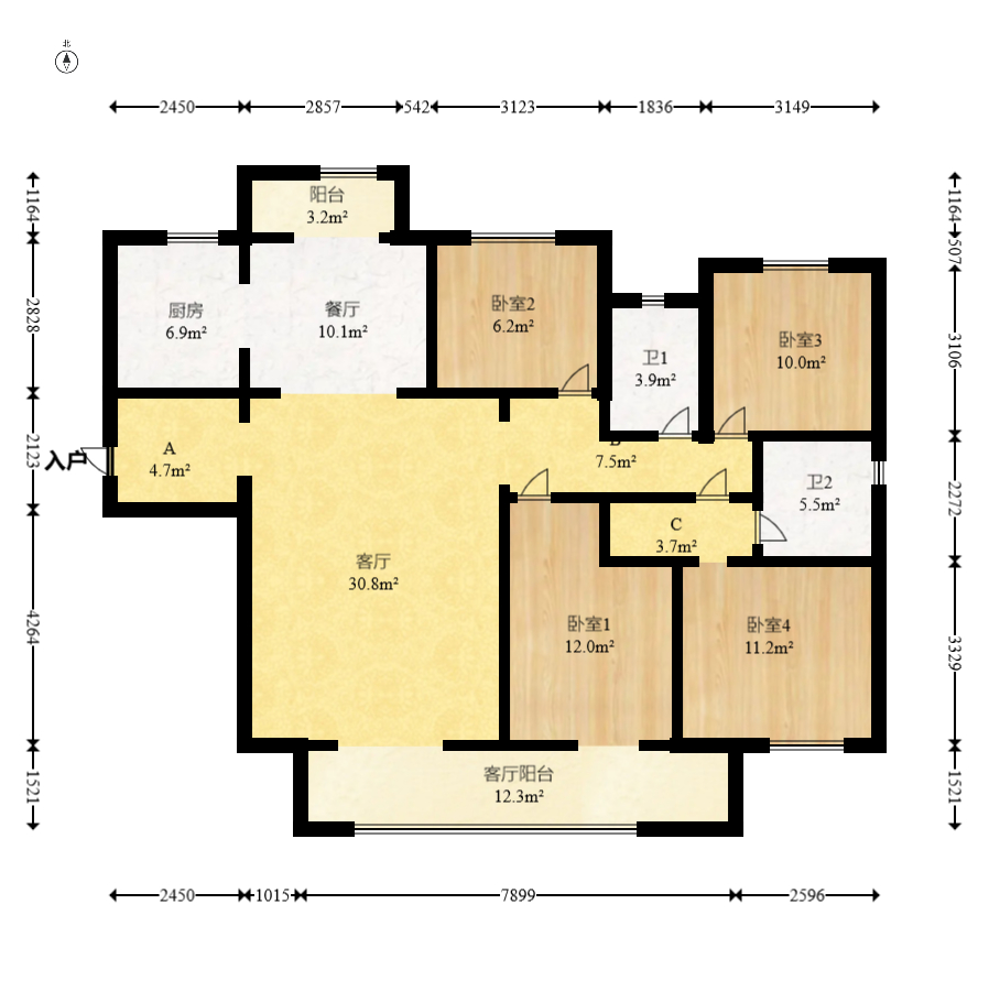 中建钰和城  4室2厅2卫   190.00万室内图1