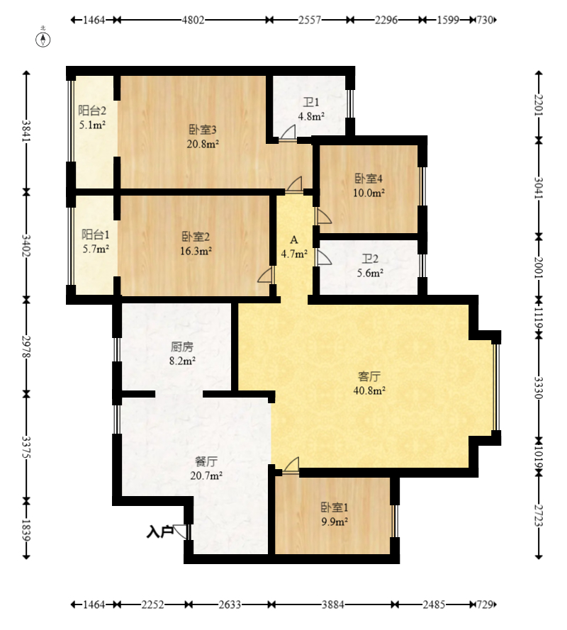 福乐名园  4室2厅2卫   148.00万室内图1