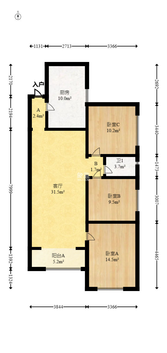 万科金域华府三四期  3室2厅1卫   105.00万