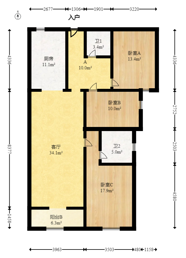 半山壹号  3室2厅1卫   125.00万室内图1