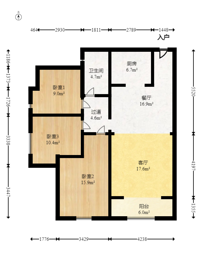 勤诚达新界  3室2厅1卫   85.00万室内图1