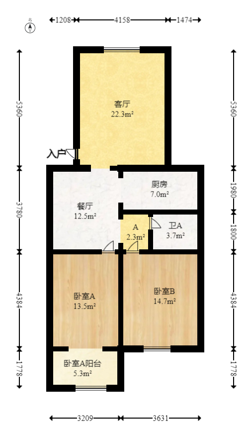 好家园  2室1厅1卫   68.00万室内图1