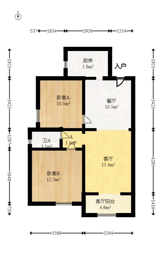 钰龙天下一期  2室2厅1卫   205.00万室内图1