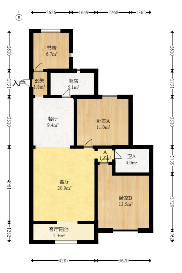 旭辉藏郡（藏郡、旭湘华府)  3室2厅1卫   270.00万室内图1