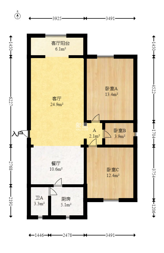 德润园  2室2厅1卫   61.00万