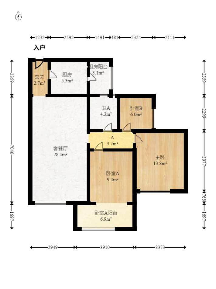 兰亭都荟（璟峰苑）  3室2厅1卫   105.00万室内图1