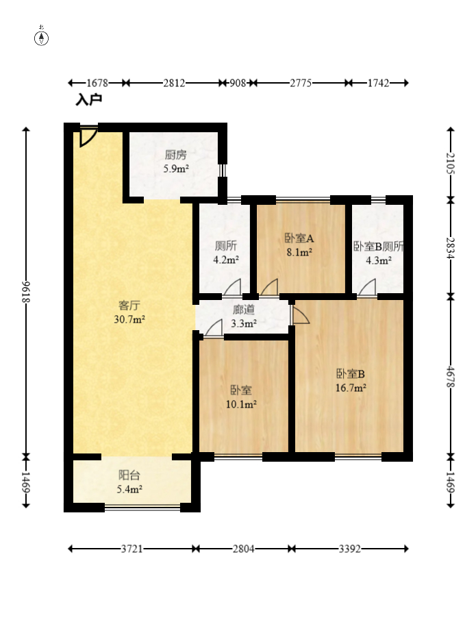 中海阅麓山二期  3室2厅2卫   168.00万室内图1