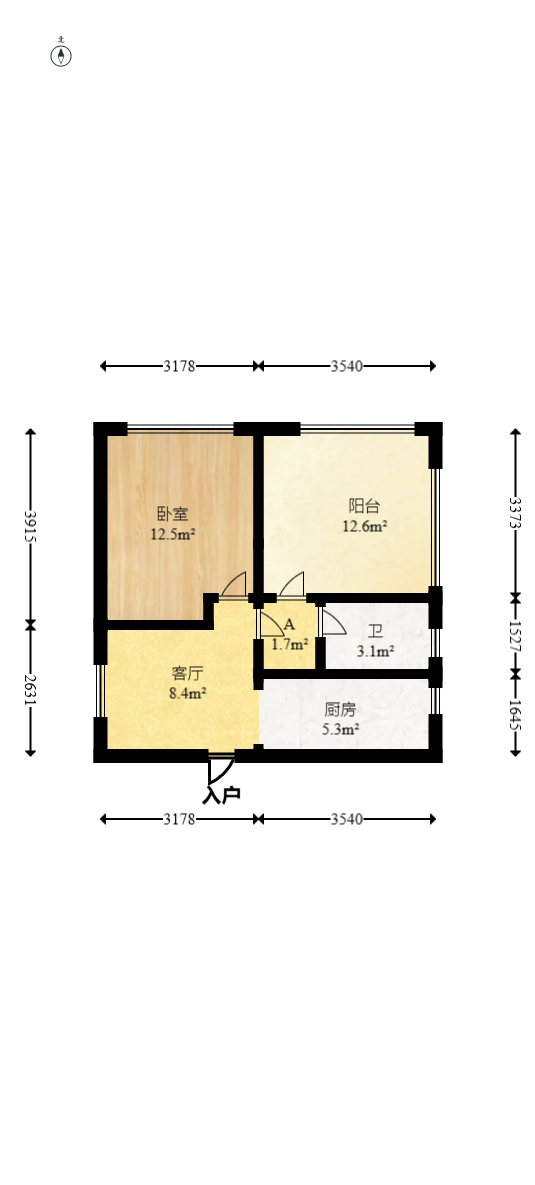 上海城小区  1室1厅1卫   47.80万室内图1
