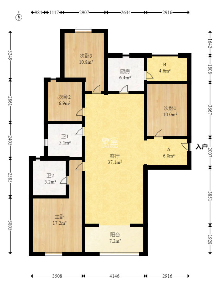 恒基凯旋门三期  4室2厅2卫    119.8万
