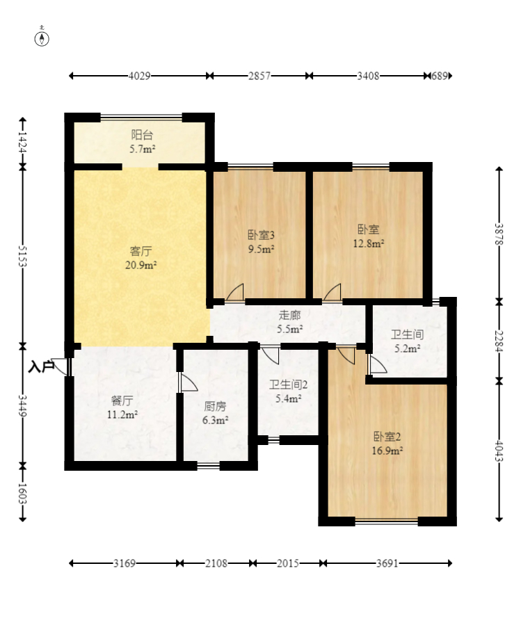 紫华郡  3室2厅2卫    68.0万室内图1