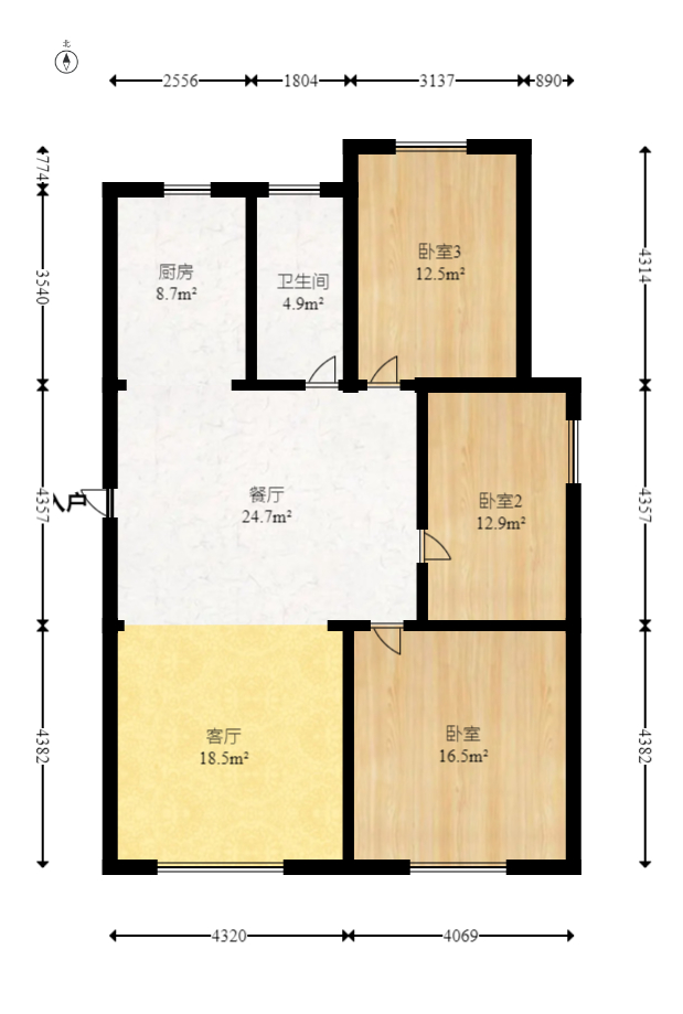康桥长郡  3室2厅1卫   78.80万室内图1