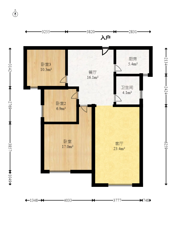 东业苹果社区  3室2厅1卫   45.00万室内图1