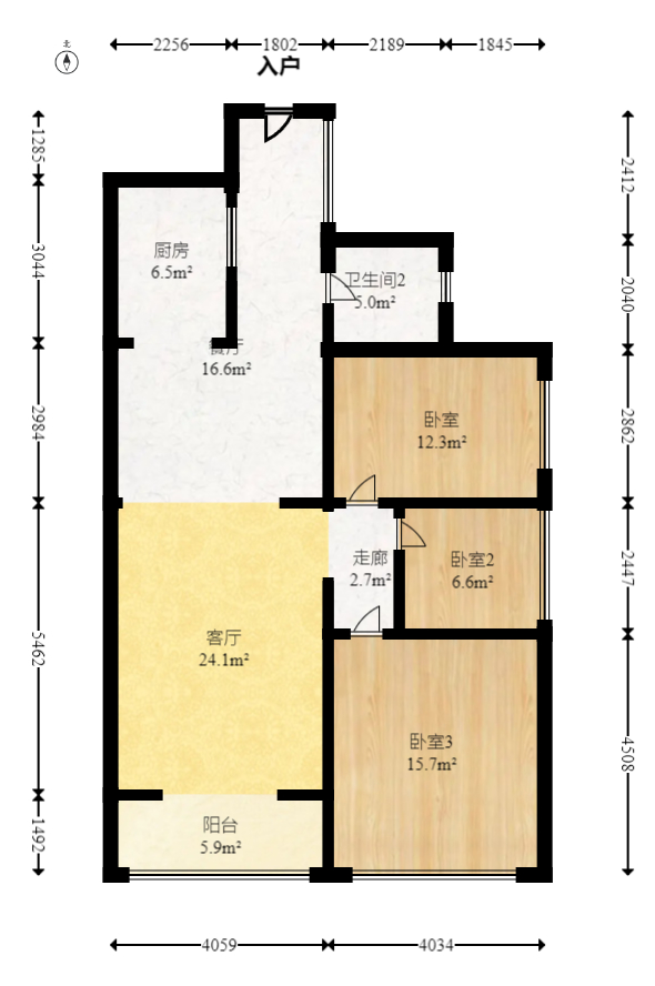 三景华御  3室2厅1卫   65.80万室内图1