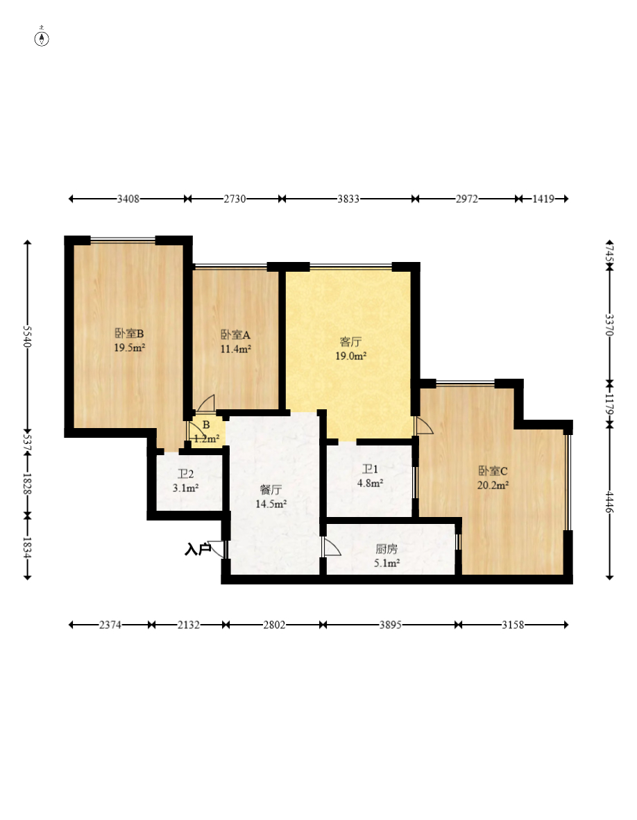 中城丽景香山园  3室2厅1卫   115.00万室内图1