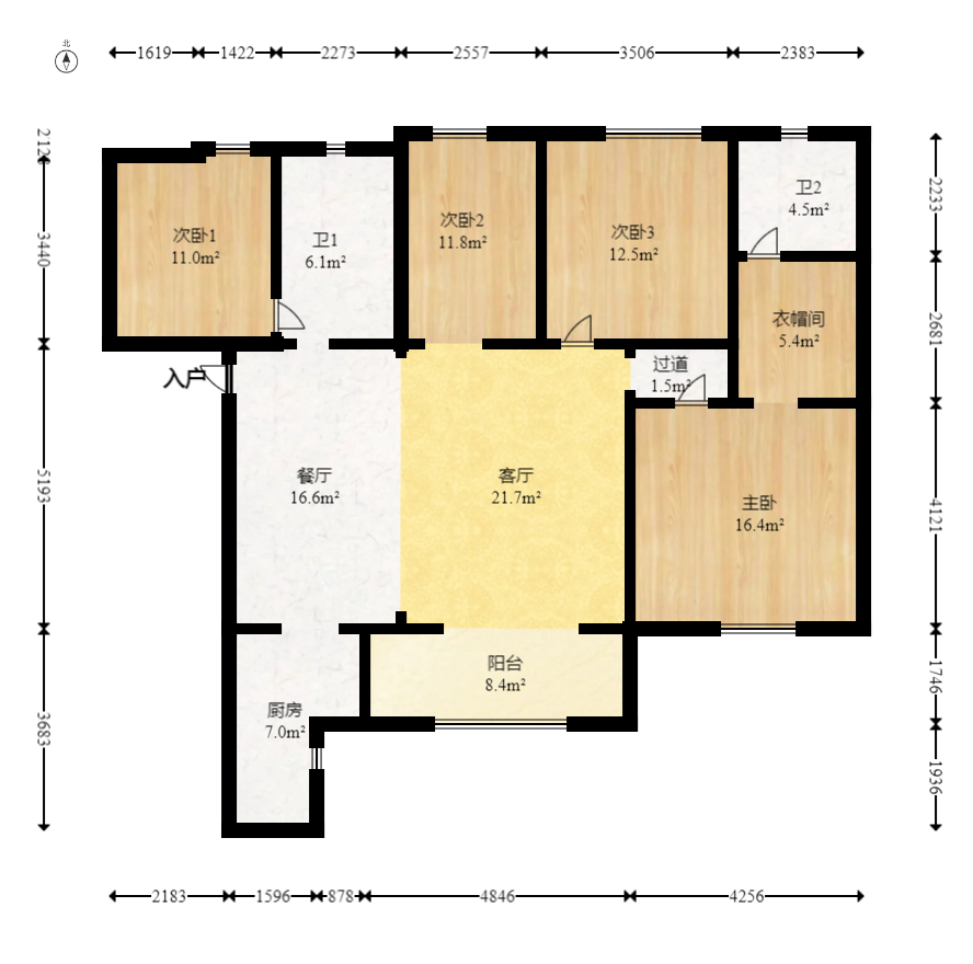 北辰三角洲C2区  4室2厅2卫   268.00万室内图1