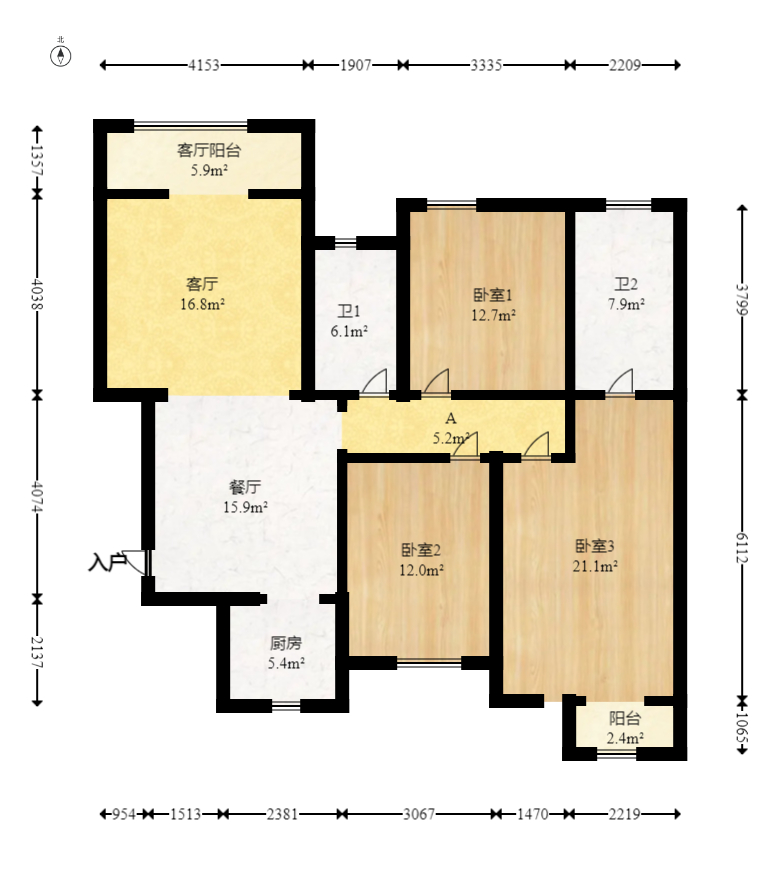 香缇雅苑（鑫远翡丽郡二期）  3室2厅2卫   188.00万室内图1