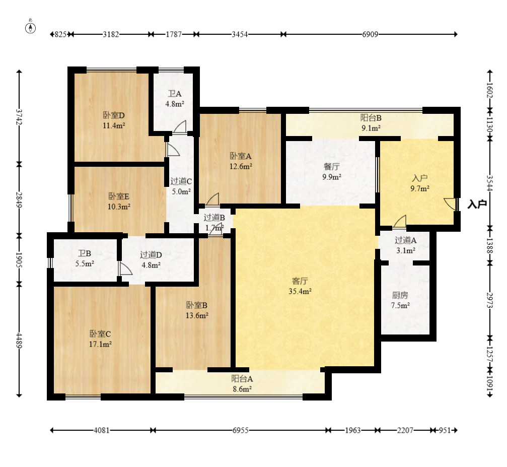 长房南屏锦源  5室2厅2卫   140.00万室内图1
