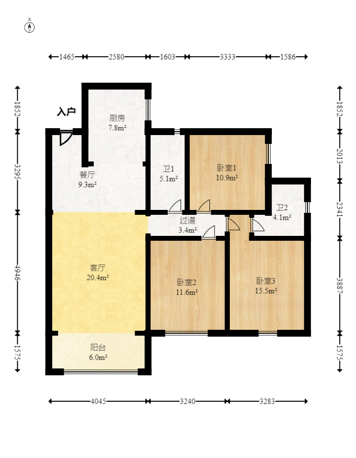乾源国际  3室2厅2卫   78.00万室内图1
