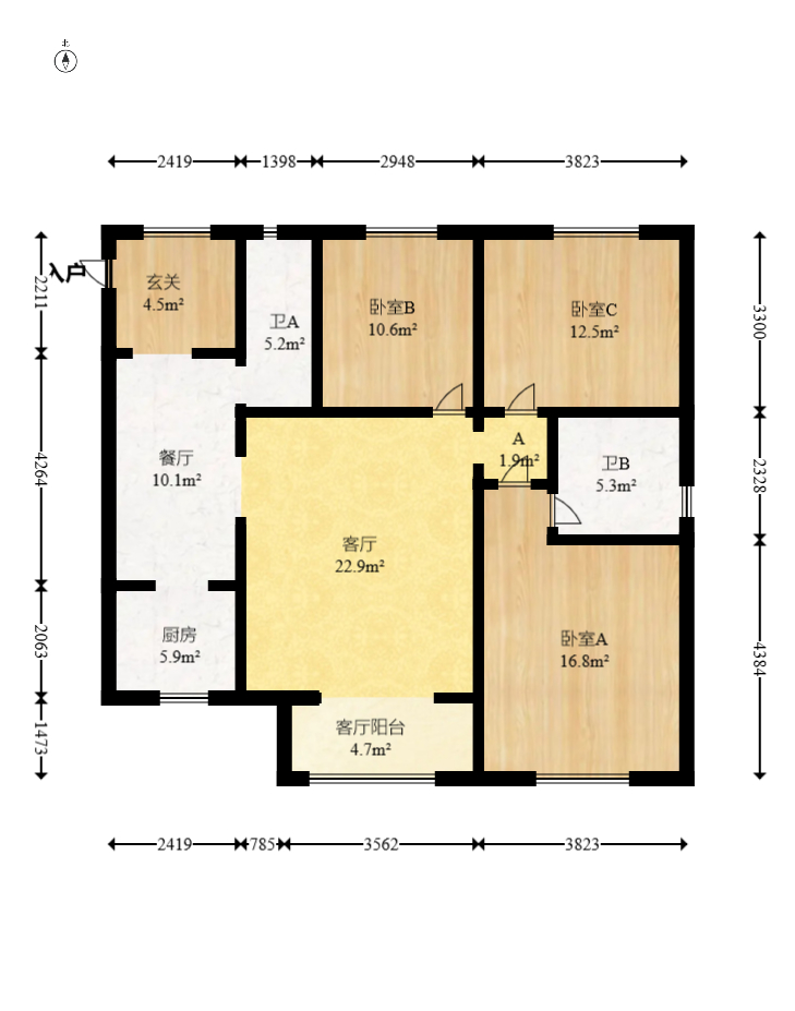 钰龙天下二期（钰龙佳园）  3室2厅2卫   269.00万室内图1