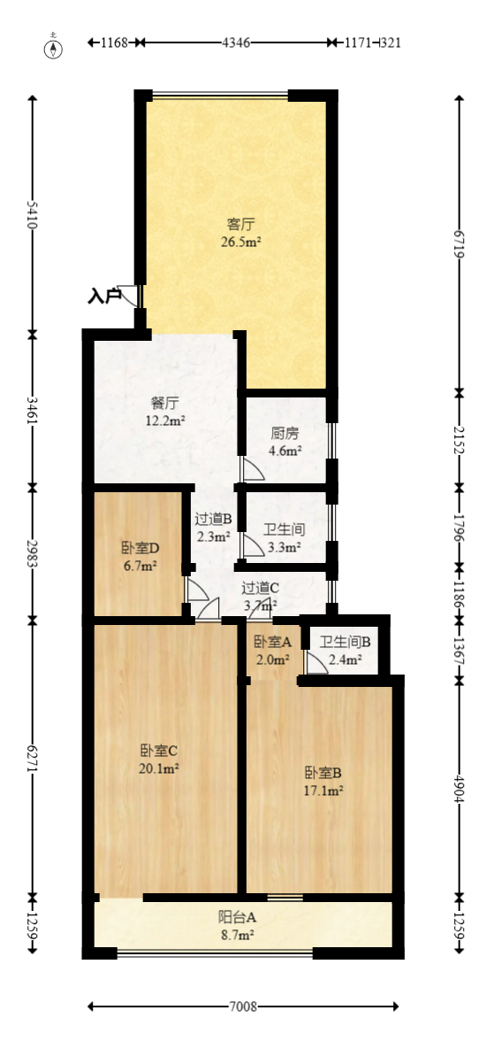 亮丽阁公寓  3室2厅1卫    60.0万室内图1